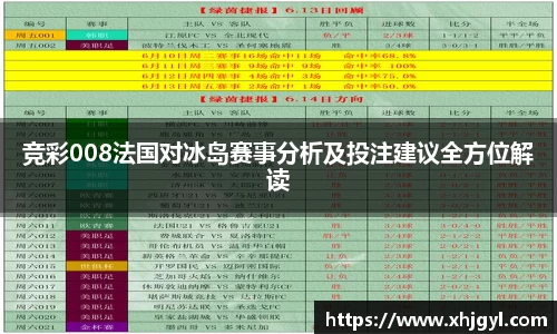 竞彩008法国对冰岛赛事分析及投注建议全方位解读